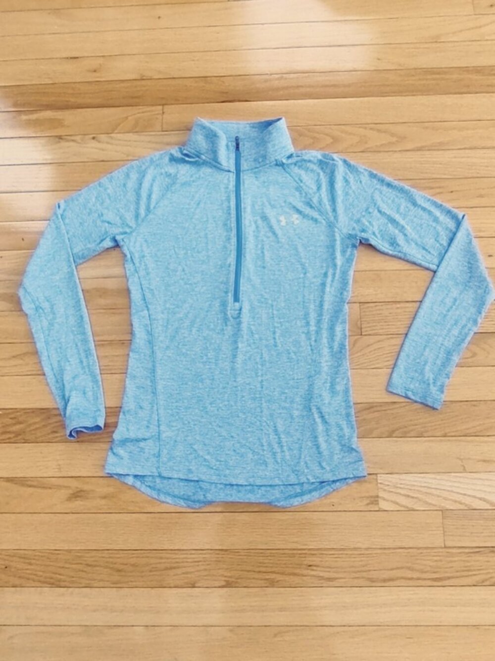 Under Armour half zip athletic top S blue space dye Heatgear